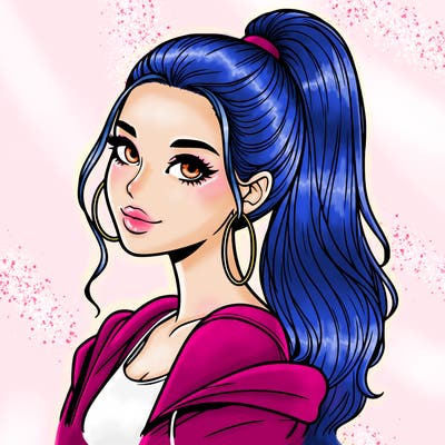 realistic girl with a high ponytail