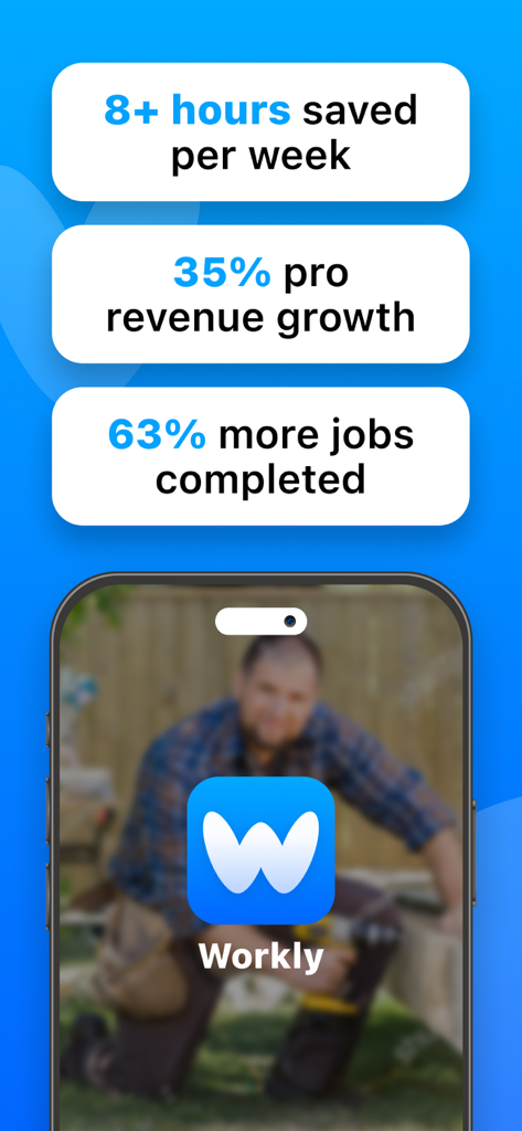 Workly for Pros - Workly app statistics showing hours saved and revenue growth for professionals