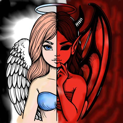 realistic angel half demon