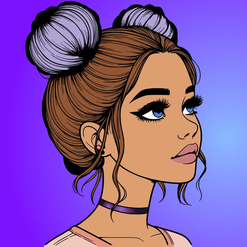 realistic girl with buns on the top of her head