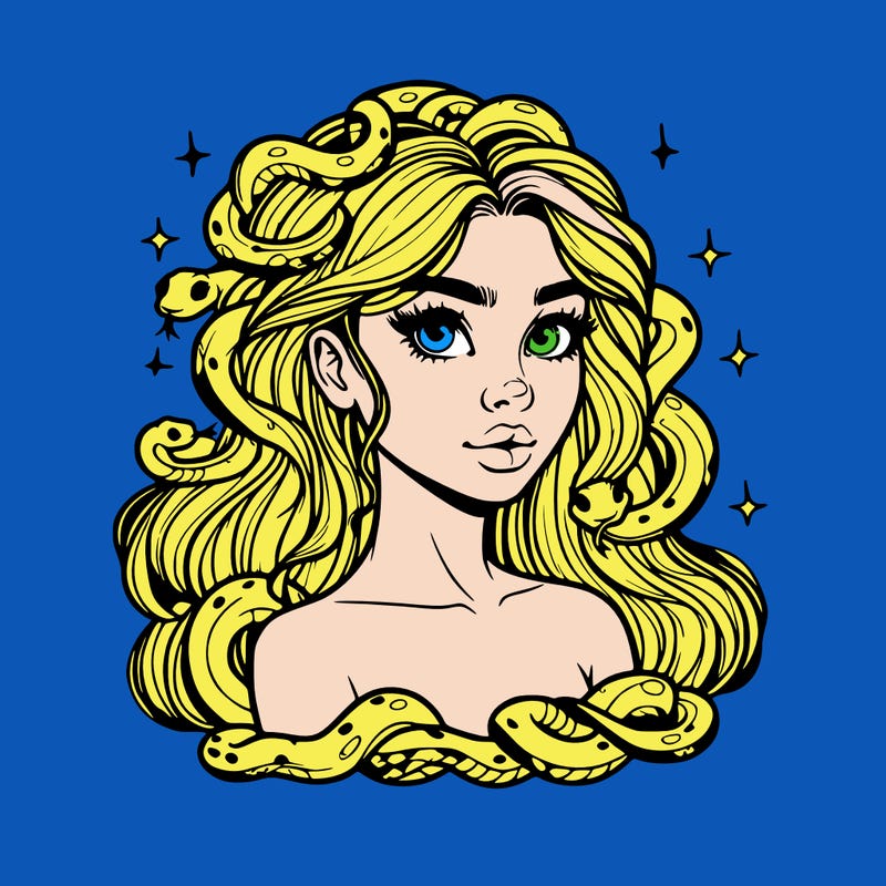 realistic girl with snakes as hair