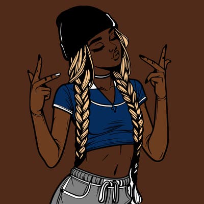 realistic teenage girl with braids and a beanie and crop top doing 🫶🏼
