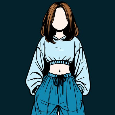 realistic girl faceless with baggy pants and a crop top