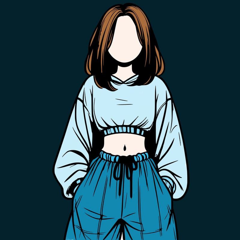 realistic girl faceless with baggy pants and a crop top