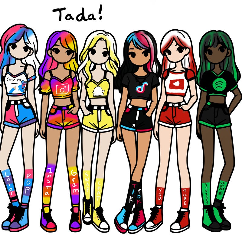 a group of girls wearing crop tops and shorts