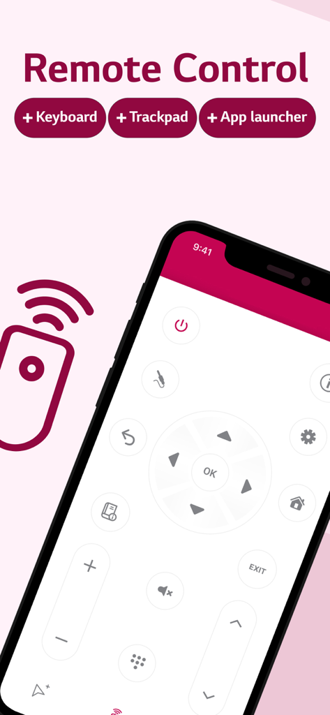 Magic Remote Control WebOS TV - Pantalla de iPhone mostrando la aplicación Magic Remote Control para TV WebOS con una interfaz de mando digital.