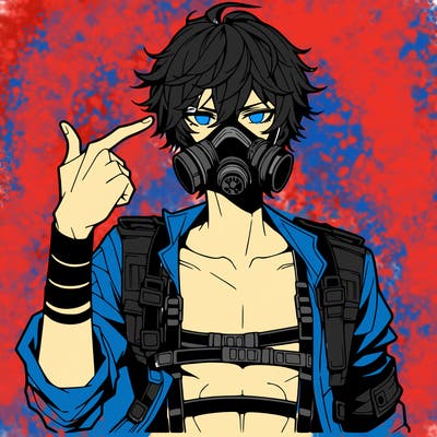 hot anime boy wearing gas mask