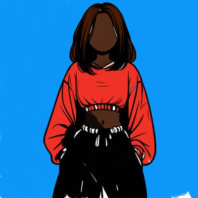 realistic girl faceless with baggy pants and a crop top