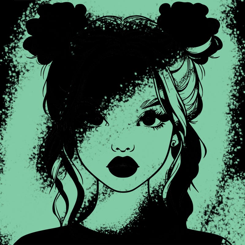 realistic girl with two buns in hair and lips