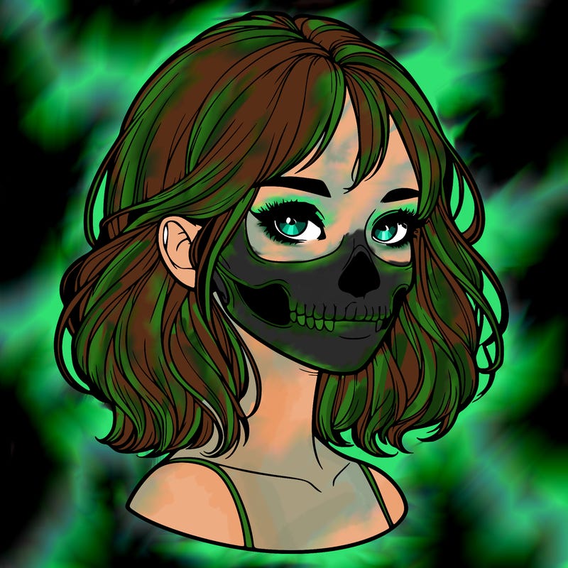 realistic girl with skull