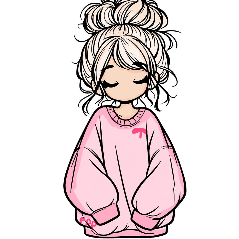 girl with baggy sweatshirt and messy bun