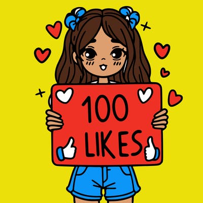 girl holding a sign saying 100 likes