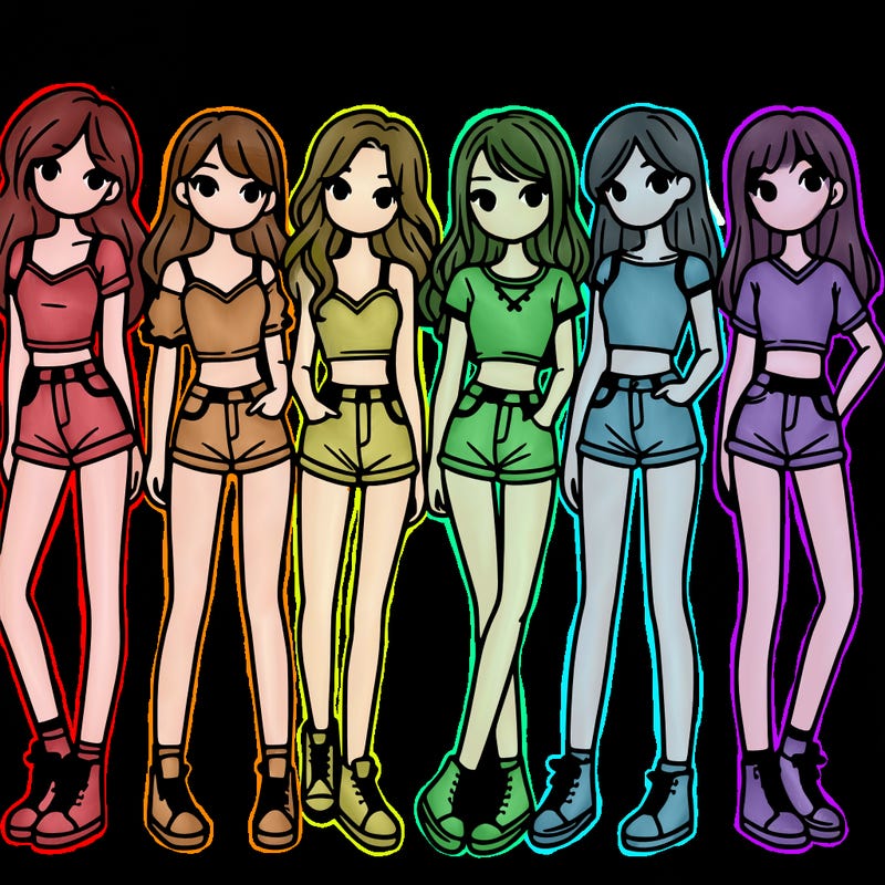 a group of girls wearing crop tops and shorts