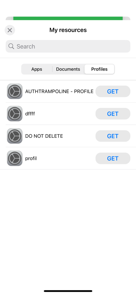 Jamf Teacher - Jamf Teacher app interface showing the My Resources screen with the Profiles tab selected