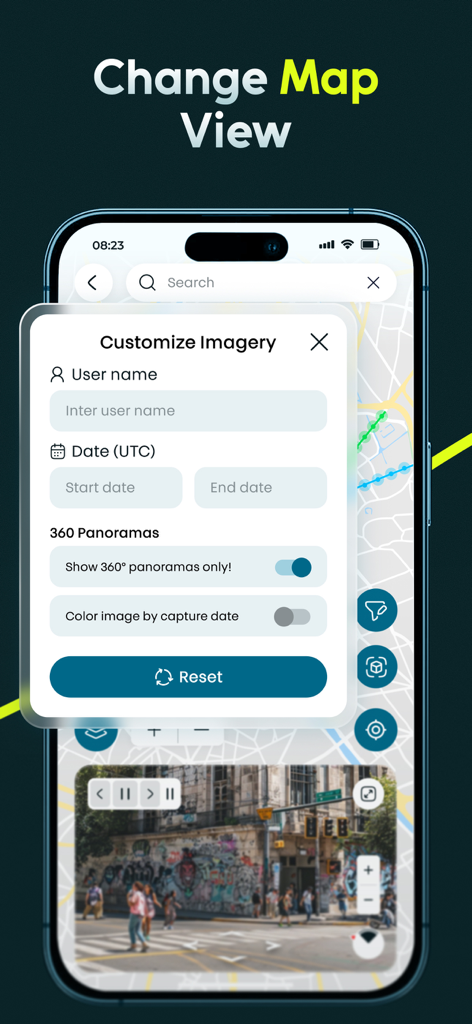 Live Earth Map: Street View - Interfaz para personalizar la configuración de imágenes en la aplicación Live Earth Map Street View