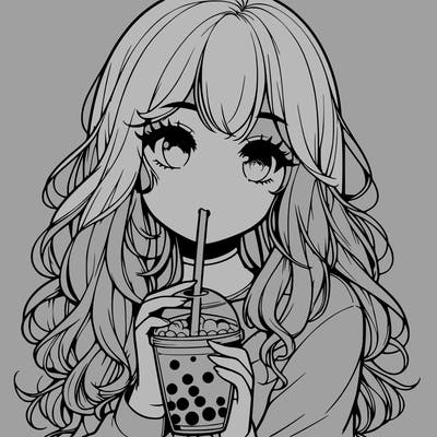 realistic girl drink a boba