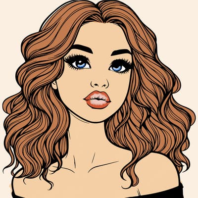 realistic girl with wavy hair and lips