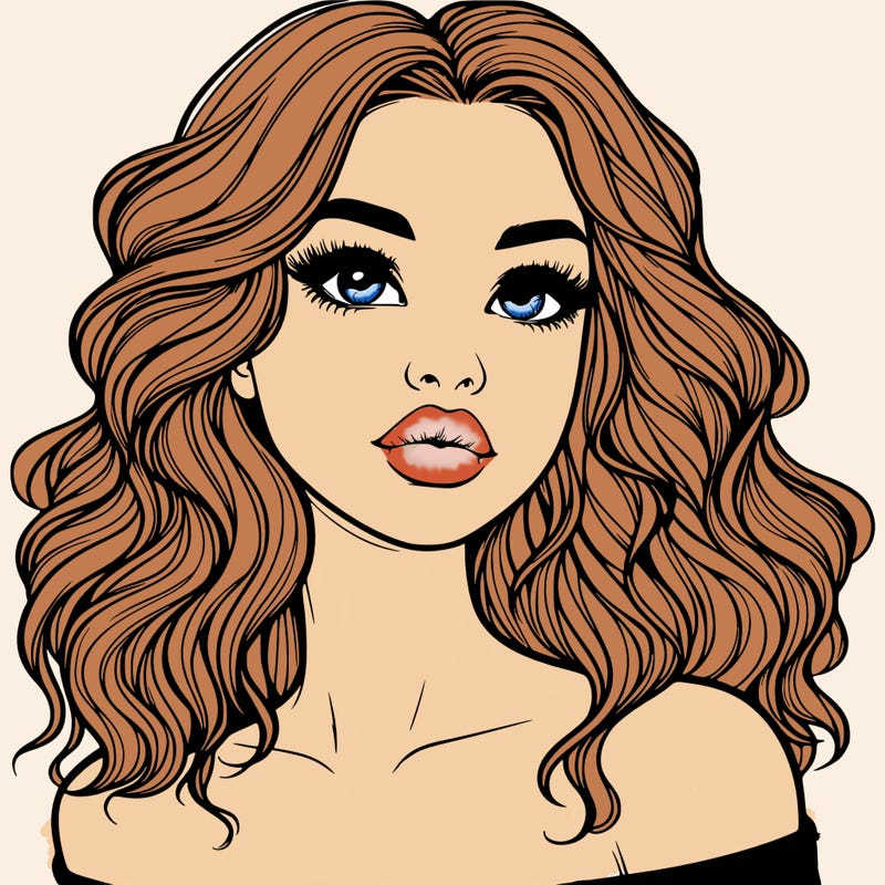 realistic girl with wavy hair and lips