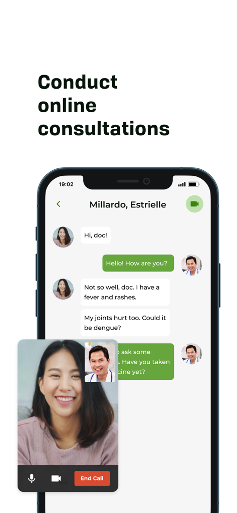 Online medical consultation interface with video call and chat in PPD Clinic app