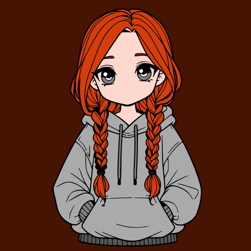 a realistic girl with a oversized hoodie and she has braids