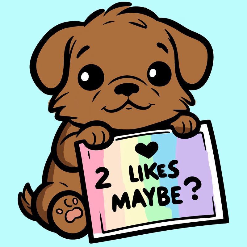 a puppy holding a sign that says 2 likes maybe?