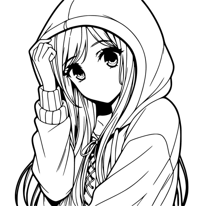 teen manga girl with long hoodie
