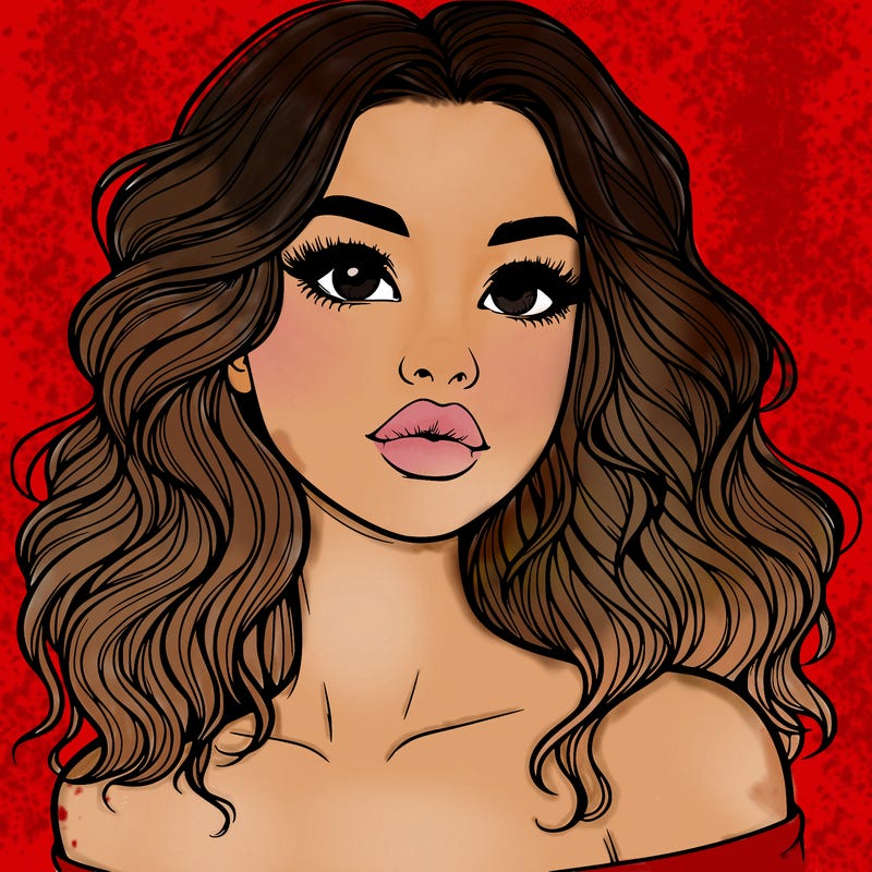 realistic girl with wavy hair and lips