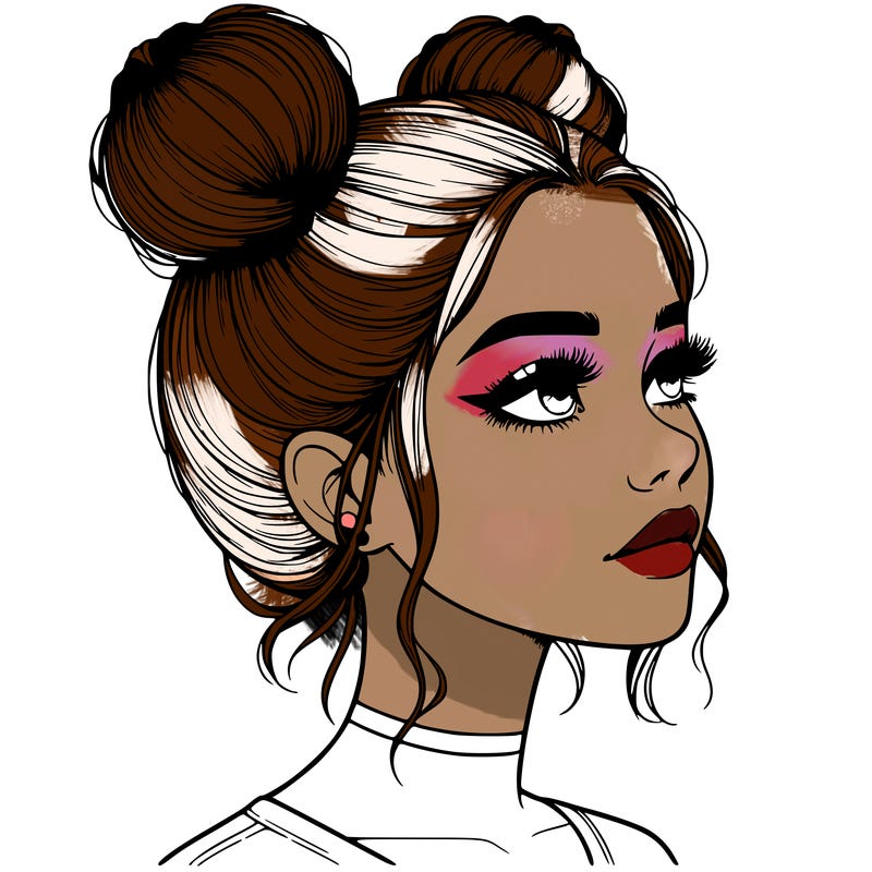 realistic girl with buns on the top of her head