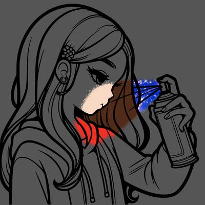 a realistic girl spray painting