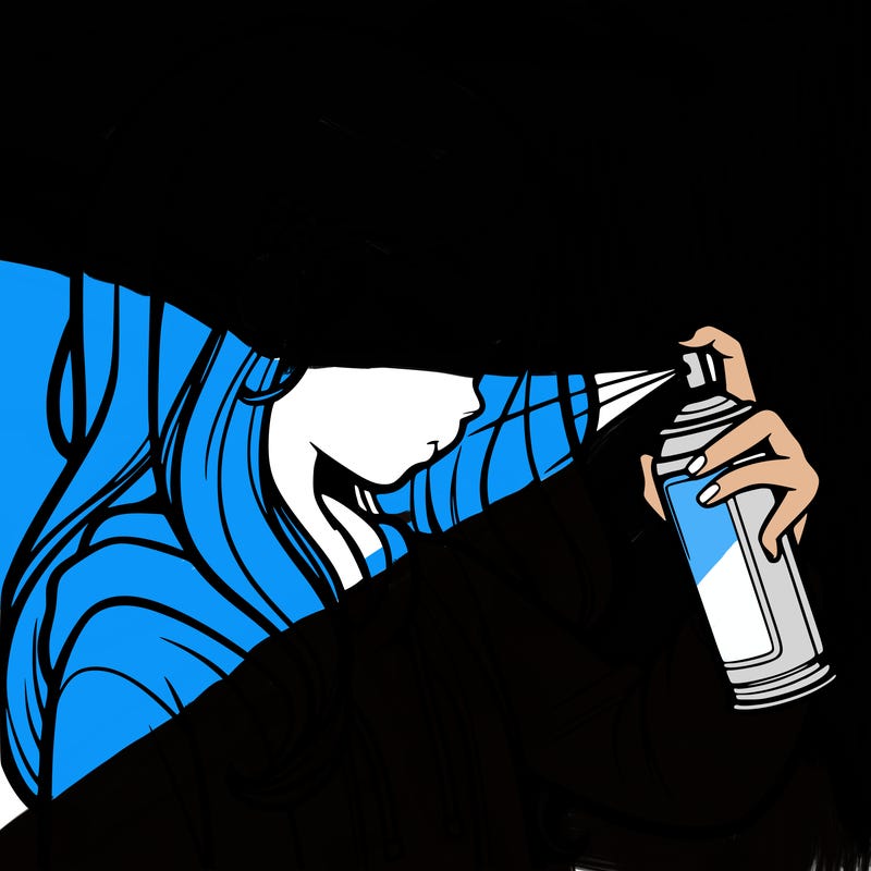 a realistic girl spray painting