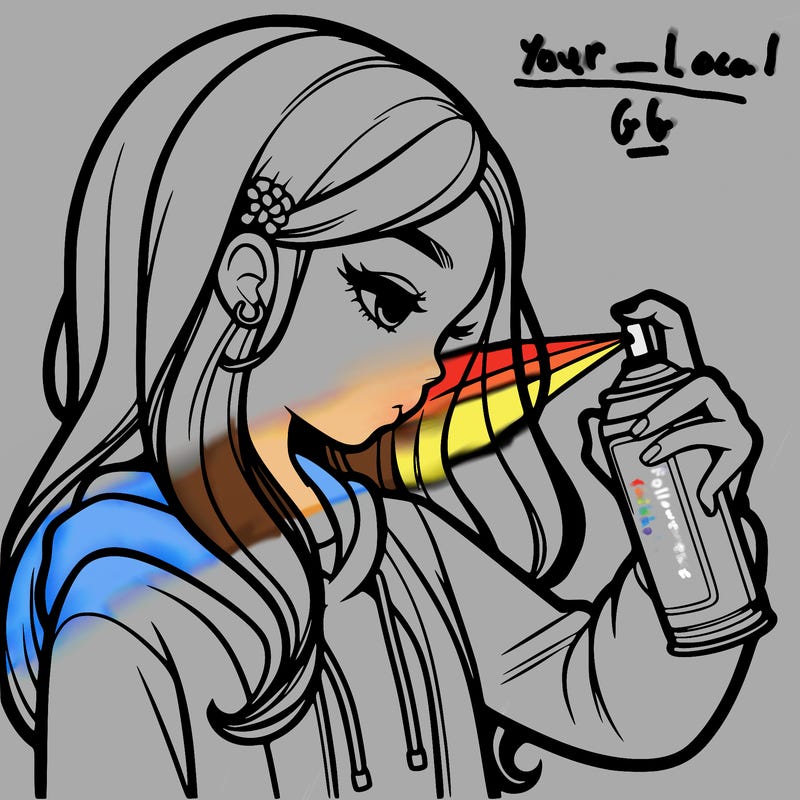 a realistic girl spray painting