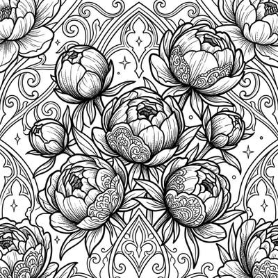 Dive into a world of dark romance with this stunning Gothic Peony Buds coloring page, perfectly designed for creative teens. Featuring delicate flowers intertwined with intricate Victorian-inspired patterns, it offers a captivating artistic challenge.