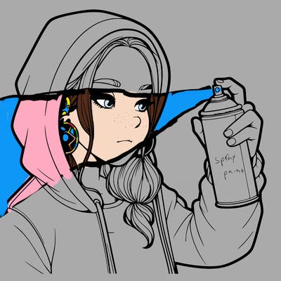 a realistic girl, spray painting