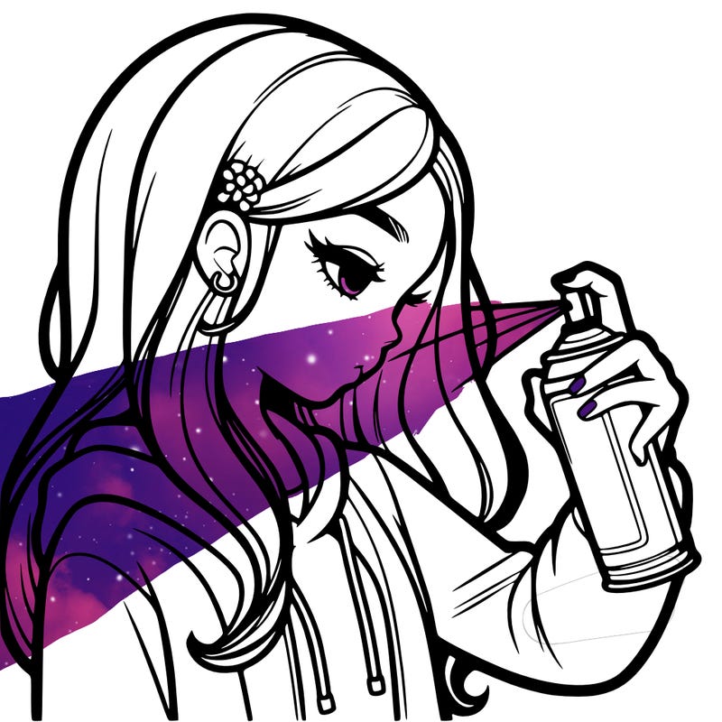 a realistic girl spray painting