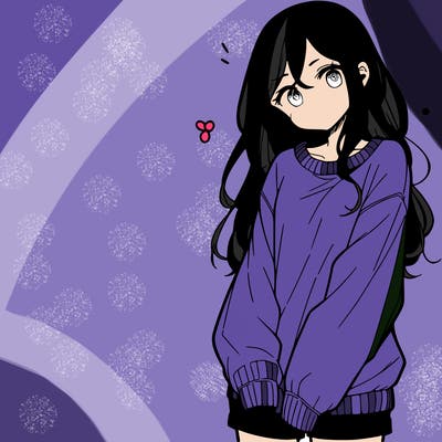 manga teen girl  in a sweater and baggy pants