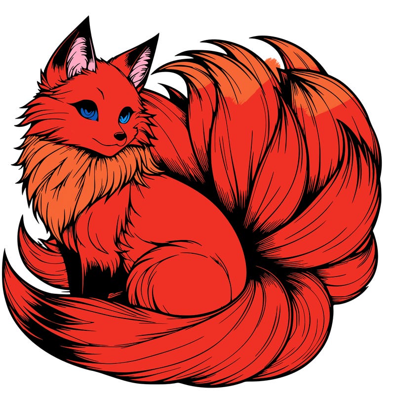 realistic detailed 9 tailed anime fox