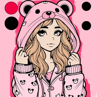 realistic girl in a animal pjs hoodie