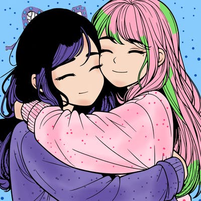realistic two girls hugging