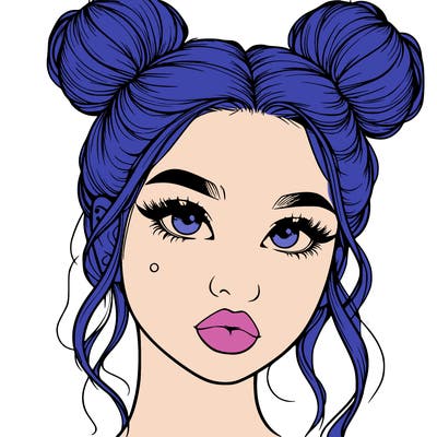 realistic girl with two buns on her hair and lips