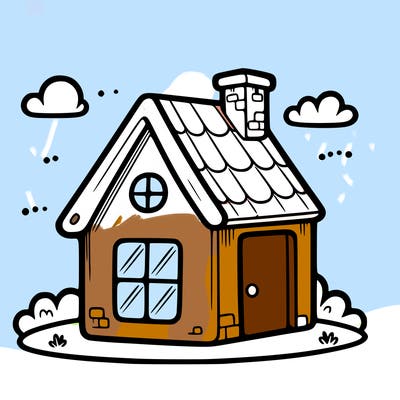 a simple, cute house with a chimney