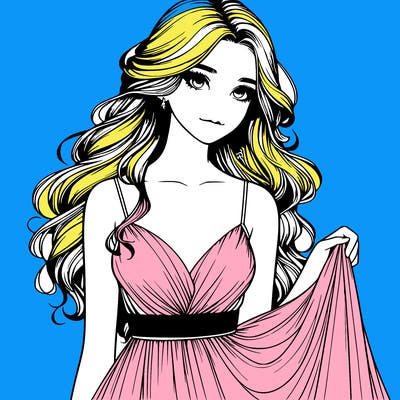 realistic girl in flowy silky prom dress
