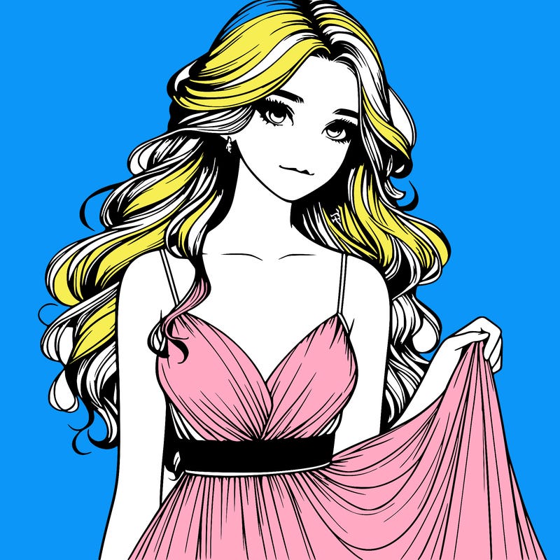 realistic girl in flowy silky prom dress