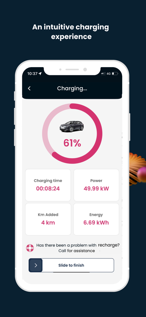 Wenea - Captura de pantalla de la aplicación Wenea que muestra el estado y los datos de recarga de VE en tiempo real.