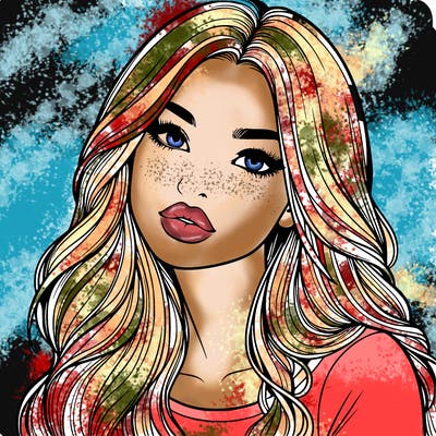 realistic girl with hair on her hair and lips