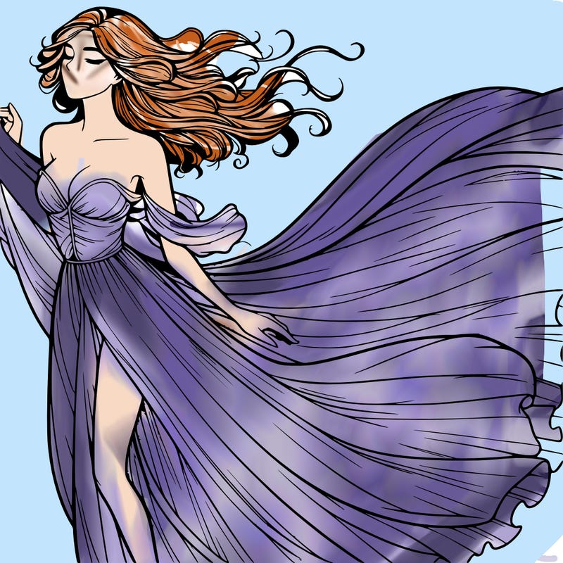 realistic woman in dress flowing the the wind