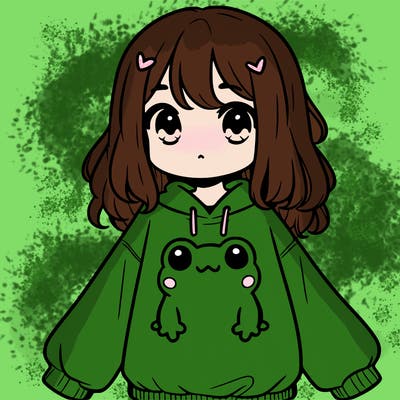 girl wearing frogging sweatshirt