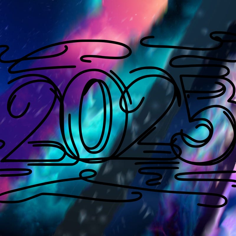 one line scrawled numbers sketch design “2025”