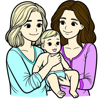 two realistic women holding one baby together