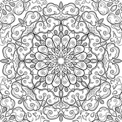 Embrace the calming rhythm of nature with this intricate Rain Clouds Mandala coloring page. Its perfectly symmetrical design, filled with stylized clouds and raindrops, offers a wonderfully meditative creative escape.