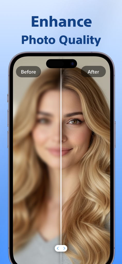 Unblur Photo - Enhance & Clear - A before and after comparison of a blurry woman's portrait showing sharp AI enhancement results